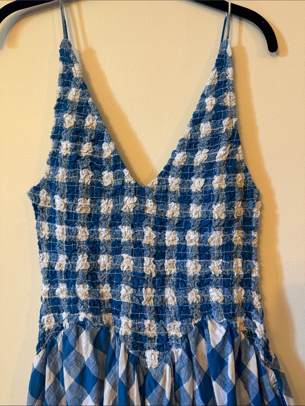 Free People Vera Free-est Smocked Check Summer Billowy Midi Dress Small - Picture 3 of 9